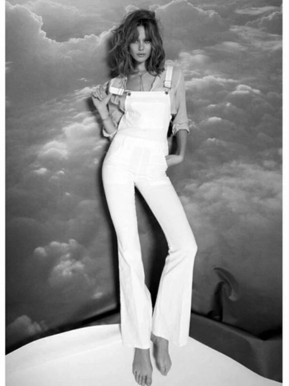 Frame Denim Le High Flare Denim Overalls Blanc (White)